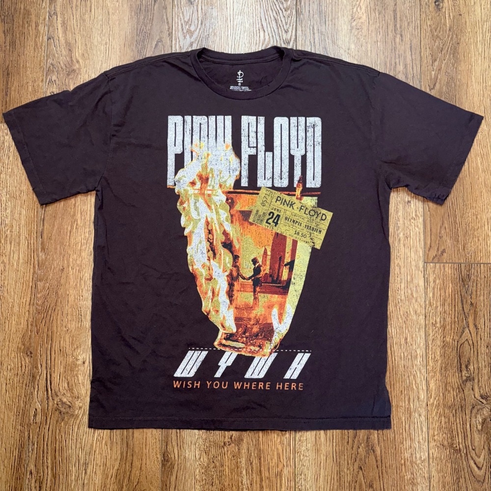 Pink Floyd Wish You Were Here Graphic T-Shirt Adult Small Brown WYWH Concert Tee